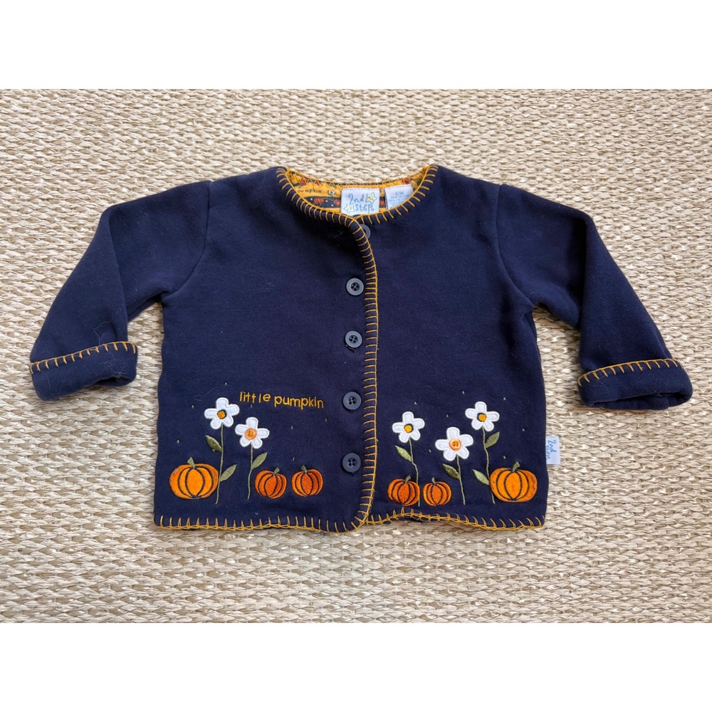 2nd Step Baby Girls Pumpkin vintage Embroidered Cardigan Sweater 12M 90's Y2K